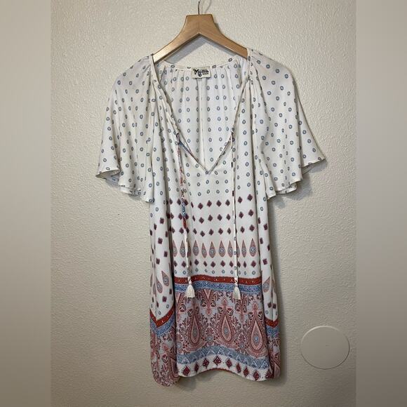 Show Me Your MuMu Juana Tassel Paisley Flutter Sleeve Ivory Boho Tunic Medium - Picture 3 of 13